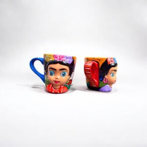 one of a kind Frida style clay mugs