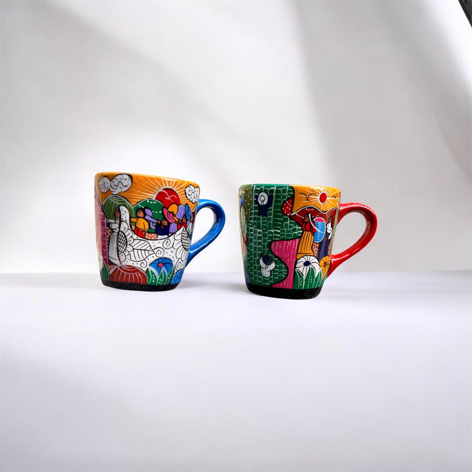 one of a kind Frida style clay mugs